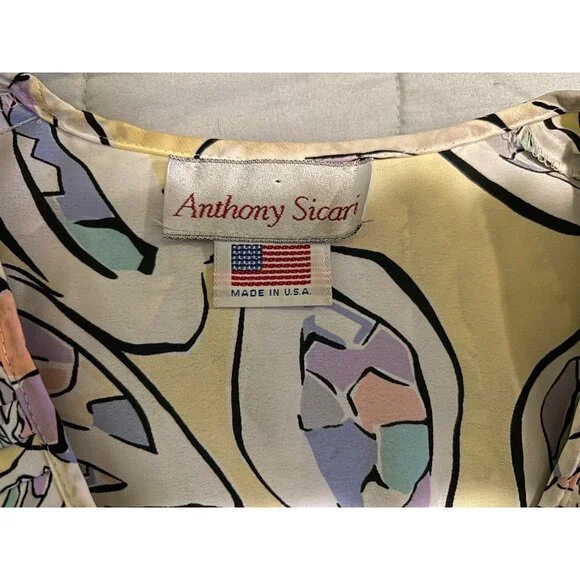 Vintage Anthony Sicari Ruffle Midi Dress Made in USA 80s Pastel Abstract Print P - Picture 7 of 12